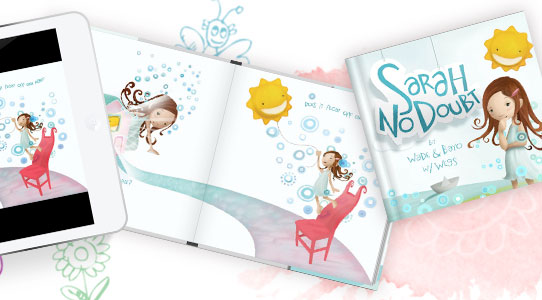 Ejemplo de cuento infantil en formato digital y libro impreso.